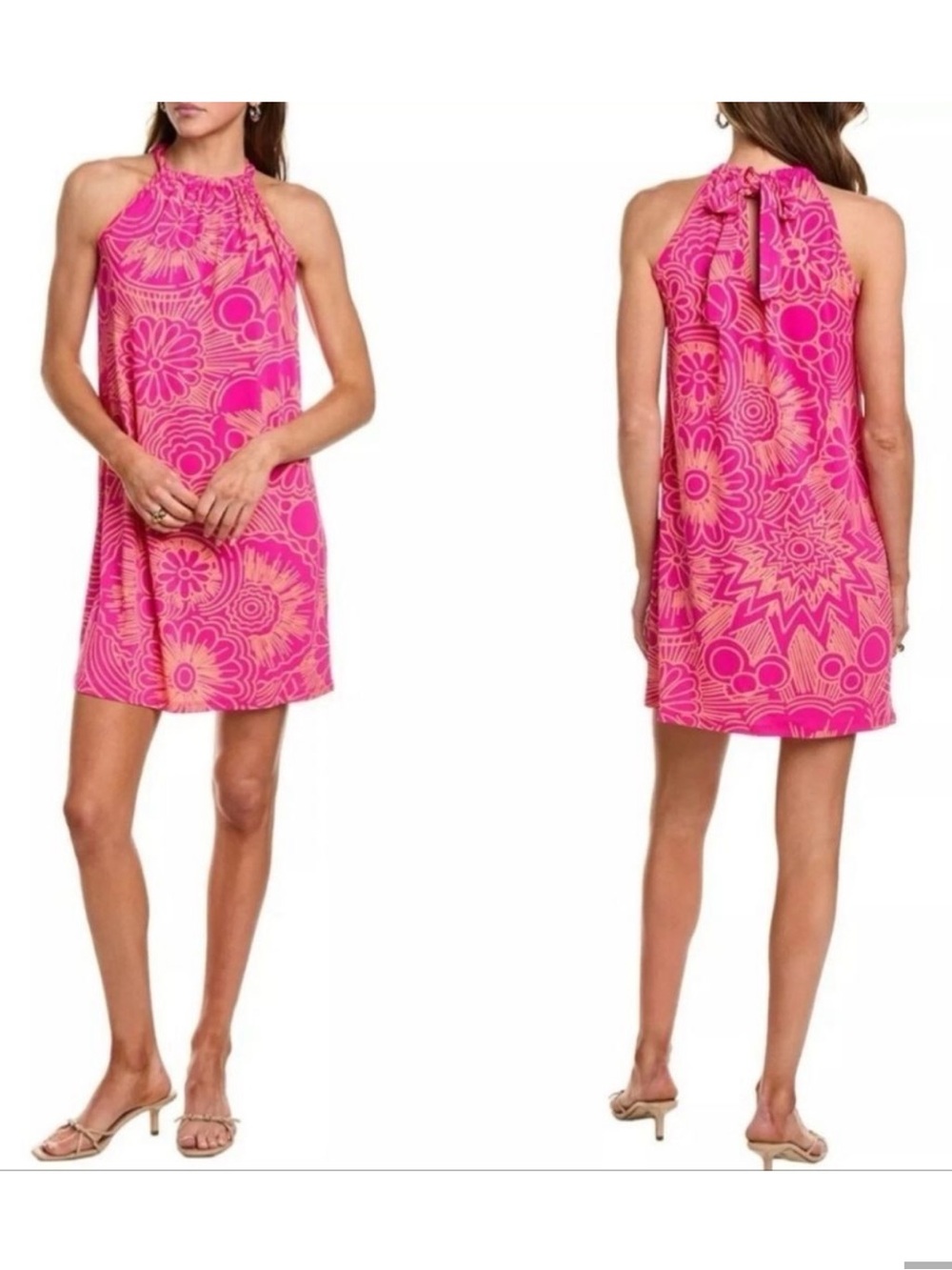 Trina Turk Hot Pink and Orange Floral Halter Dress